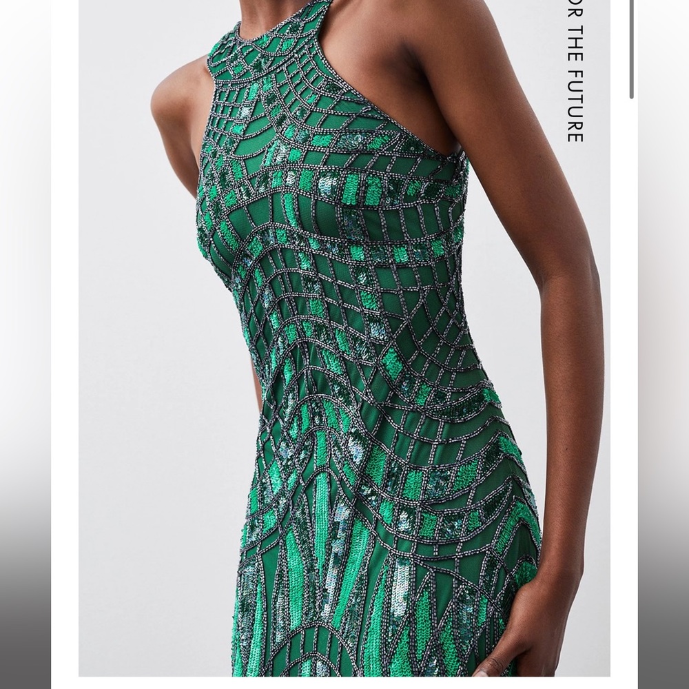 Karen Millen Embellished Geo Halter Woven Maxi Dress